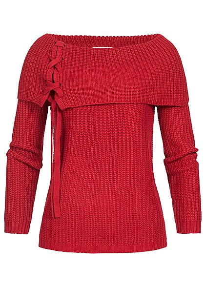 Seventyseven Lifestyle Damen Off-Shoulder Knit Sweater bordeaux rot