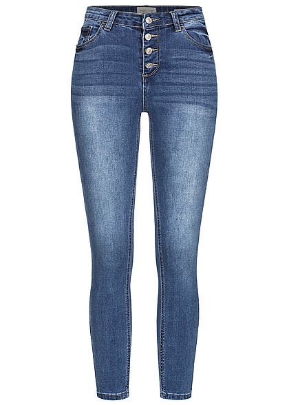 Hailys Dames Hoge taille jeans met 4 knoopsluiting en 5 zakken lichtblauw - Art.-Nr.: 23010058