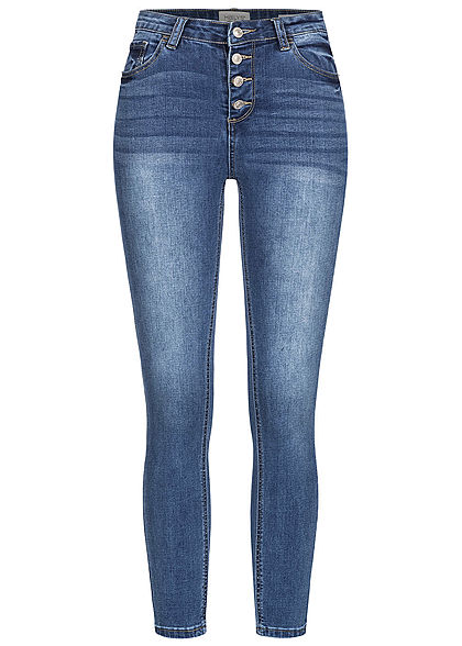 Hailys Dames Hoge taille jeans met 4 knoopsluiting en 5 zakken lichtblauw