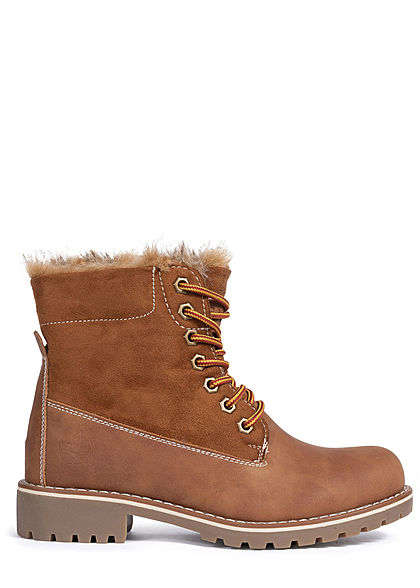 Seventyseven Lifestyle Damen Schuh Worker Boots Stiefelette Velour Kunstleder camel braun