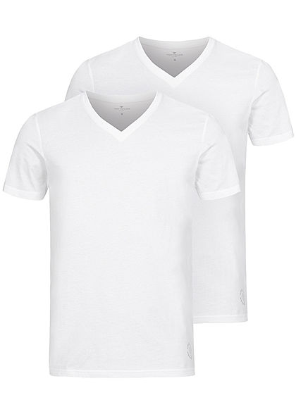 Tom Tailor Herren 2er-Set Basic V-Neck T-Shirt weiss