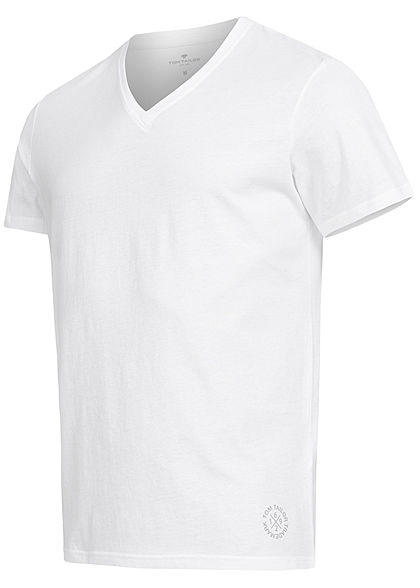 Tom Tailor Herren 2er-Set Basic V-Neck T-Shirt weiss