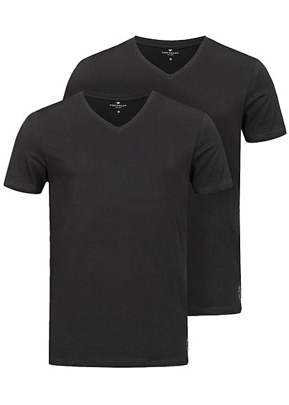 Tom Tailor Herren 2er-Set Basic V-Neck T-Shirt schwarz