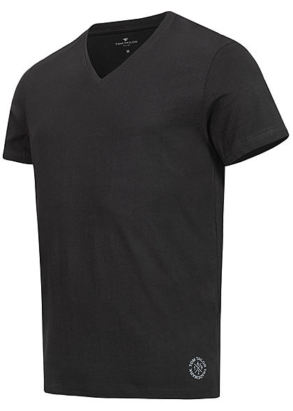 Tom Tailor Herren 2er-Set Basic V-Neck T-Shirt schwarz