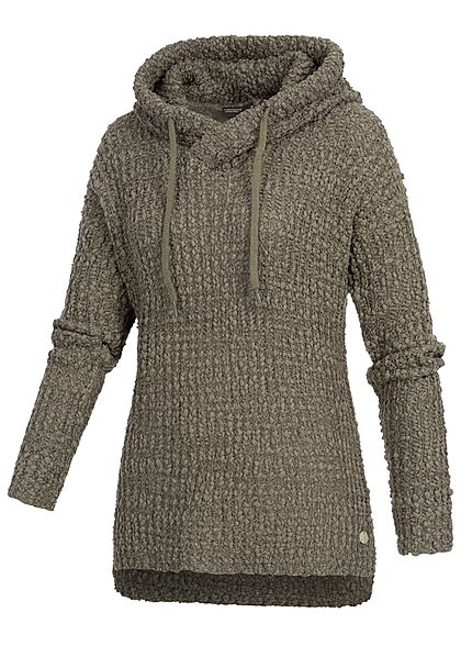 Eight2Nine Dames gebreide Hoodie met overlappende Kap dusty olijfgoen