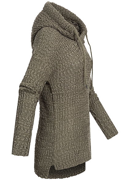 Eight2Nine Dames gebreide Hoodie met overlappende Kap dusty olijfgoen