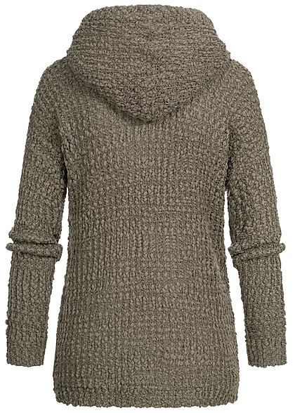Eight2Nine Dames gebreide Hoodie met overlappende Kap dusty olijfgoen