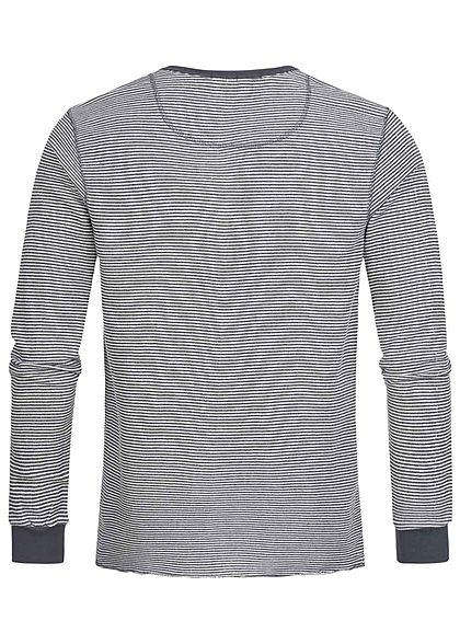 Eight2Nine Herren leichter Sweater Streifen Muster Knopfleiste schwarz blau weiss