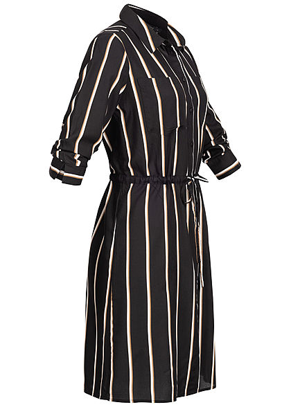 ONLY Damen NOOS 3/4 Arm Blusen Kleid Streifen Muster Taillenzug schwarz caramel
