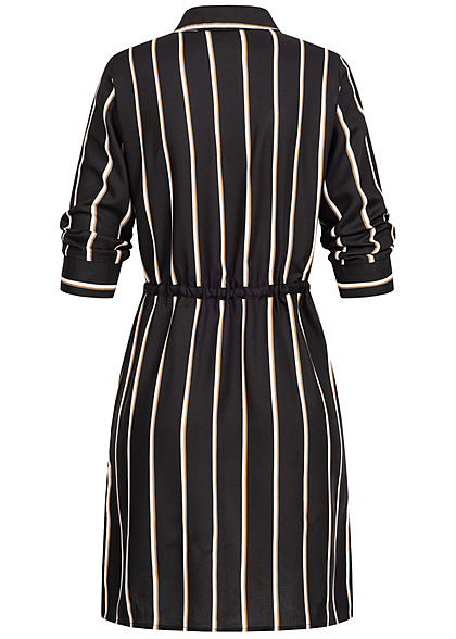 ONLY Damen NOOS 3/4 Arm Blusen Kleid Streifen Muster Taillenzug schwarz caramel