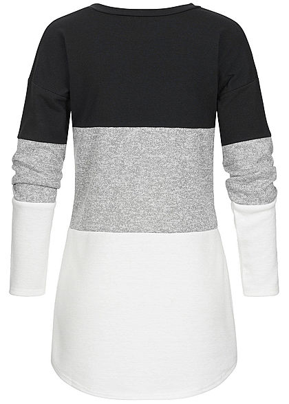 Styleboom Fashion Damen Colorblock Pullover Vokuhila schwarz grau weiss