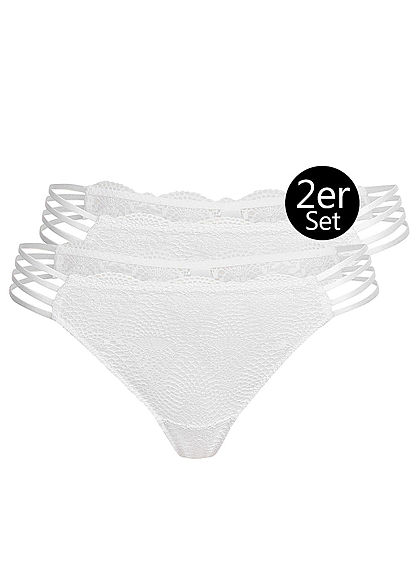 Seventyseven Lingerie Damen 2er-Set Spitzen String Slips Bänder seitlich weiss