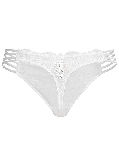 Seventyseven Lingerie Damen 2er-Set Spitzen String Slips Bänder seitlich weiss