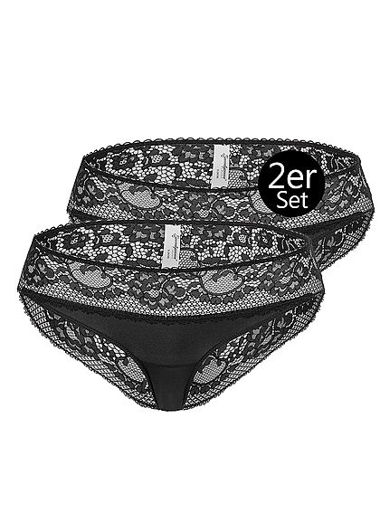 Seventyseven Lingerie Damen 2er-Set Spitzen Hipster Mini Slips schwarz
