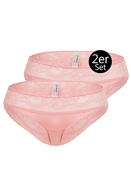 Seventyseven Lingerie Damen 2er-Set Spitzen Hipster Mini Slips hell rosa