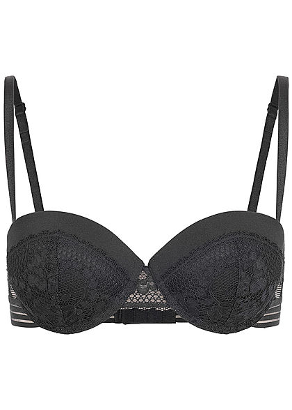 Seventyseven Lingerie Damen Push-Up Balconette BH mit Spitzen Detail schwarz