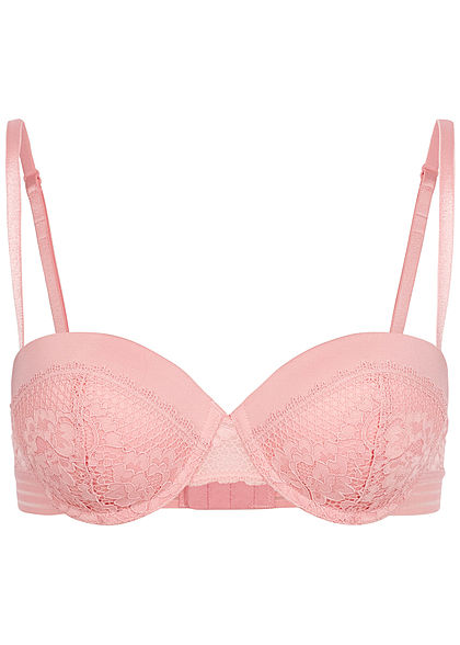 Seventyseven Lingerie Damen Push-Up Balconette BH mit Spitzen Detail hell rosa