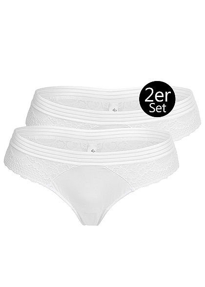 Seventyseven Lingerie Damen 2er-Set Spitzen String Slips weiss