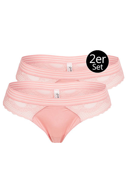 Seventyseven Lingerie Damen 2er-Set Spitzen String Slips hell rosa