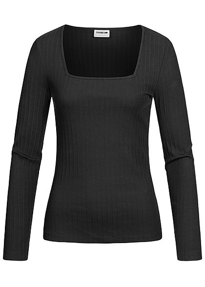 Noisy May Damen Bodycon Longsleeve Struktur-Stoff schwarz