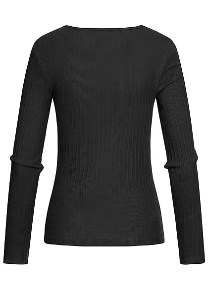 Noisy May Damen Bodycon Longsleeve Struktur-Stoff schwarz