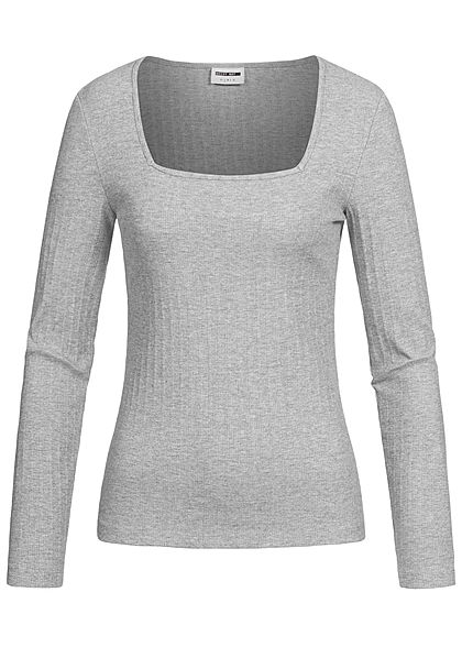 Noisy May Damen Bodycon Longsleeve Struktur-Stoff hell grau melange