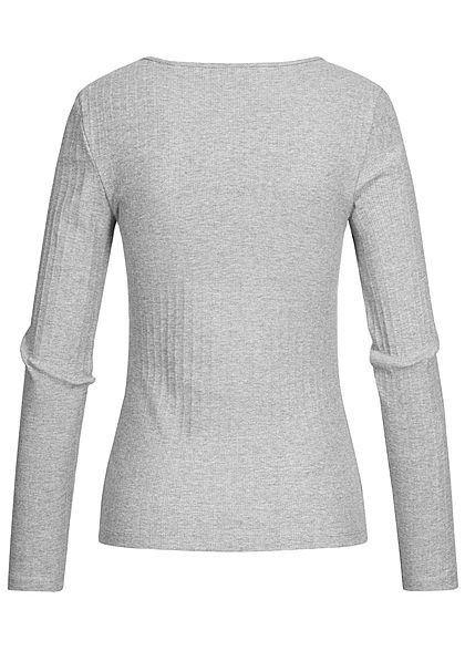 Noisy May Damen Bodycon Longsleeve Struktur-Stoff hell grau melange