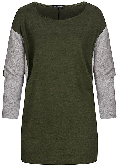 Styleboom Fashion Damen Chenille 2-Tone Shirt oversized military grün grau