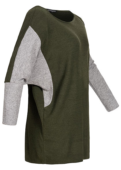 Styleboom Fashion Damen Chenille 2-Tone Shirt oversized military grün grau