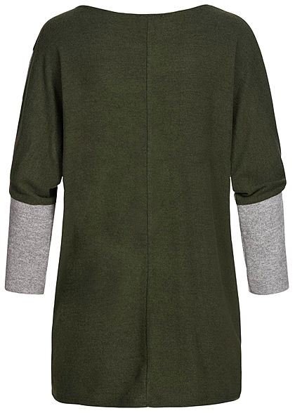 Styleboom Fashion Damen Chenille 2-Tone Shirt oversized military grün grau