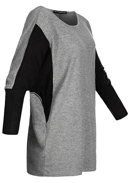 Styleboom Fashion Damen Chenille 2-Tone Shirt oversized grau schwarz