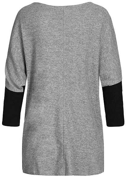 Styleboom Fashion Damen Chenille 2-Tone Shirt oversized grau schwarz