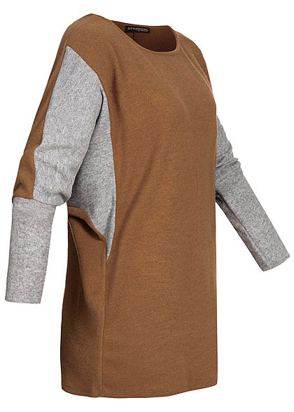 Styleboom Fashion Damen Chenille 2-Tone Shirt oversized camel braun grau