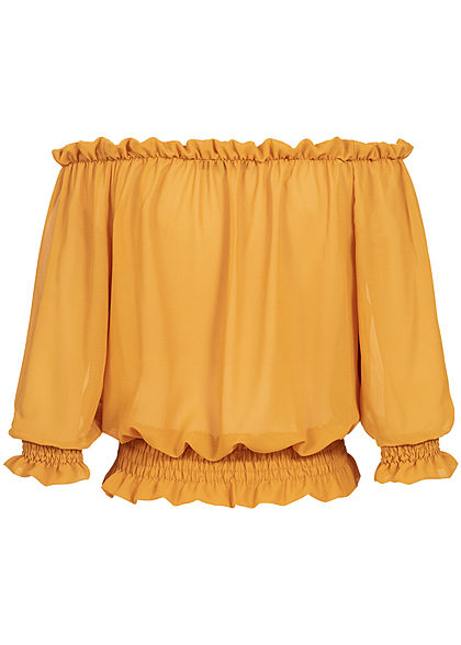 Styleboom Fashion Dames Chiffon Shirt met zwierige mouwen geel
