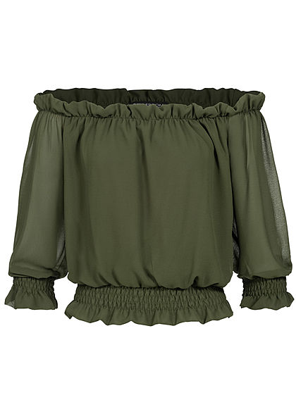 Styleboom Fashion Dames Chiffon Shirt met zwierige mouwen groen - Art.-Nr.: 19127019