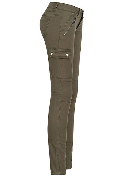 Seventyseven Lifestyle Damen Cargo Skinny Jeans 4-Pockets Low Waist military grn