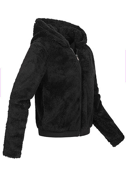 ONLY Dames Sherpa teddybont hoodie met rits en 2 zakken zwart
