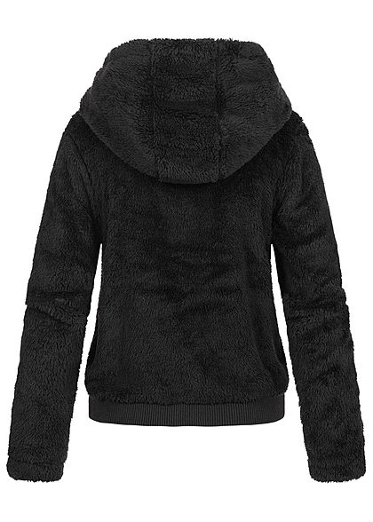 ONLY Dames Sherpa teddybont hoodie met rits en 2 zakken zwart