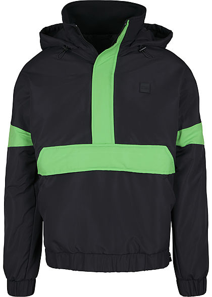 Urban Classics Herren 2-Tone Pull-Over Jacke mit Kapuze schwarz neon grün