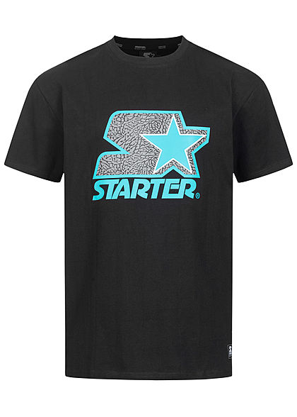 Starter Herren T-Shirt Logo Frontprint schwarz trkis