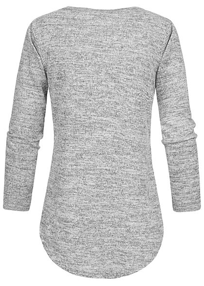 Styleboom Fashion Damen V-Neck Melange Pullover Schnürausschnitt hell grau