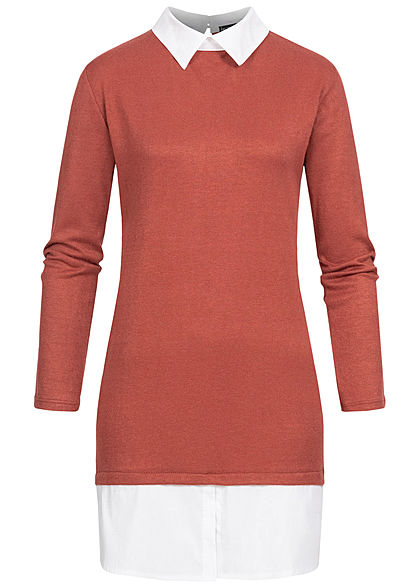 Styleboom Fashion Damen Blusen Kleid 2in1 Optik copper braun weiss