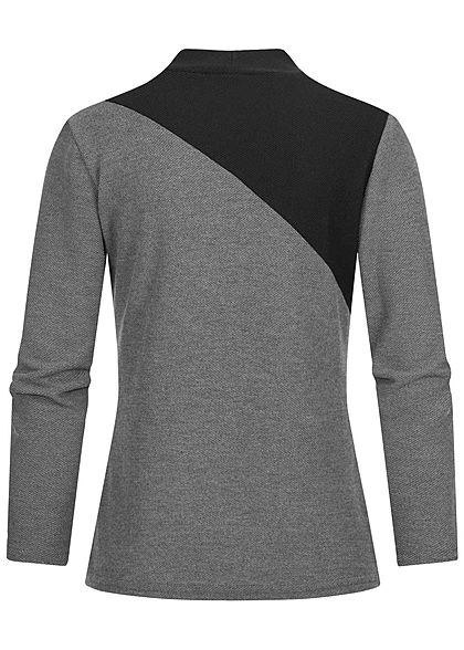 Styleboom Fashion Dames Colorblock Pullover Diagonaal Patroon zwart grijs