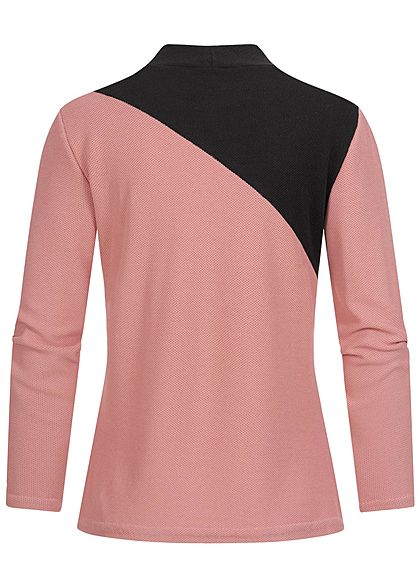 Styleboom Fashion Dames Colorblock Pullover Diagonaal Patroon roze zwart