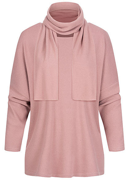 Styleboom Fashion Damen Oversized Soft-Touch Pullover inkl. Schal rosa - Art.-Nr.: 20016118