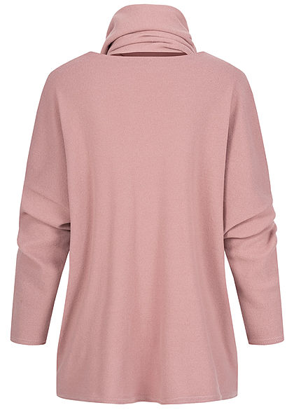 Styleboom Fashion Damen Oversized Soft-Touch Pullover inkl. Schal rosa