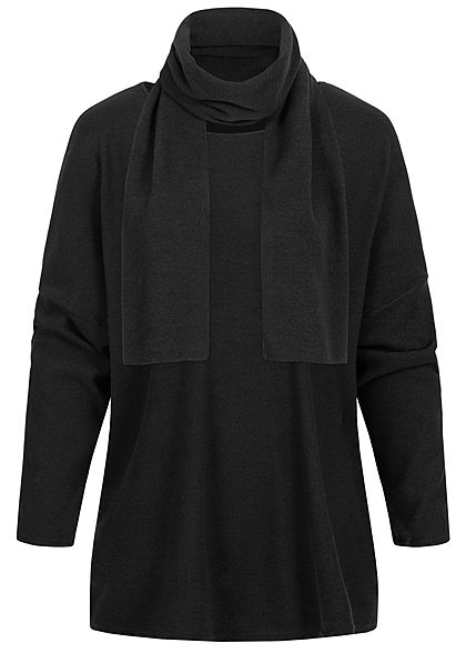 Styleboom Fashion Damen Oversized Soft-Touch Pullover inkl. Schal schwarz - Art.-Nr.: 20016122