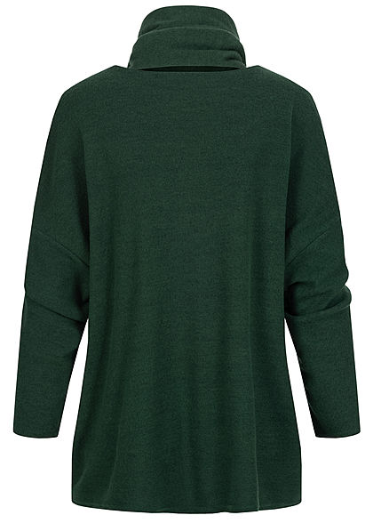 Styleboom Fashion Damen Oversized Soft-Touch Pullover inkl. Schal dunkel grün