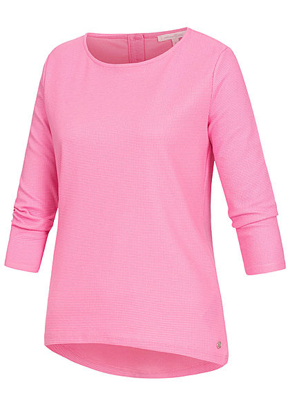 TOM TAILOR Damen 3/4 Arm Struktur Shirt Knopfleiste wild orchid pink