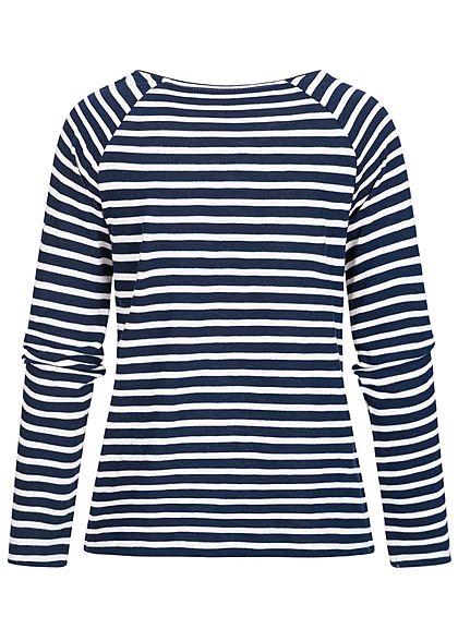 TOM TAILOR Damen Longsleeve Streifen Muster Sun Shine Stitch navy blau weiss